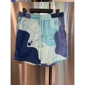 Centro Swim Trunks Men Medium Blue Abstract Print Drawstring Lined Shorts NWT
